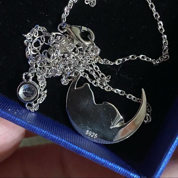 Two- Tone Sterling Silver Sleepy Time Bear On Moon Necklace - Picture 4 of 4